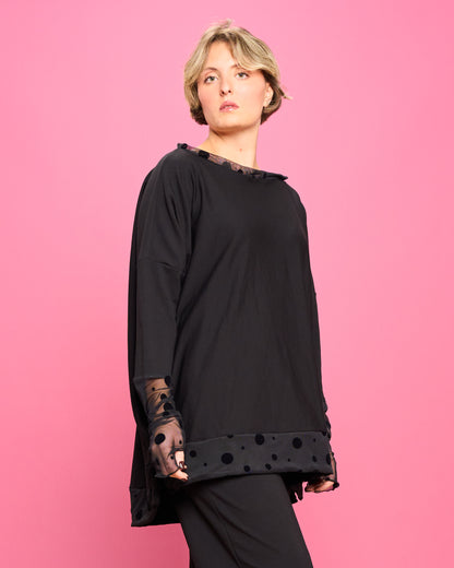 Maximaglia a Scatola con Dettagli in Tulle Devore