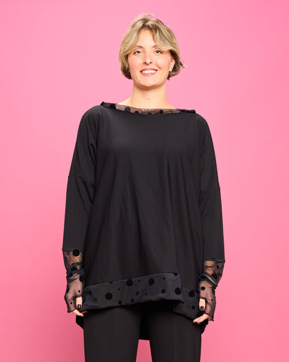 Maximaglia a Scatola con Dettagli in Tulle Devore