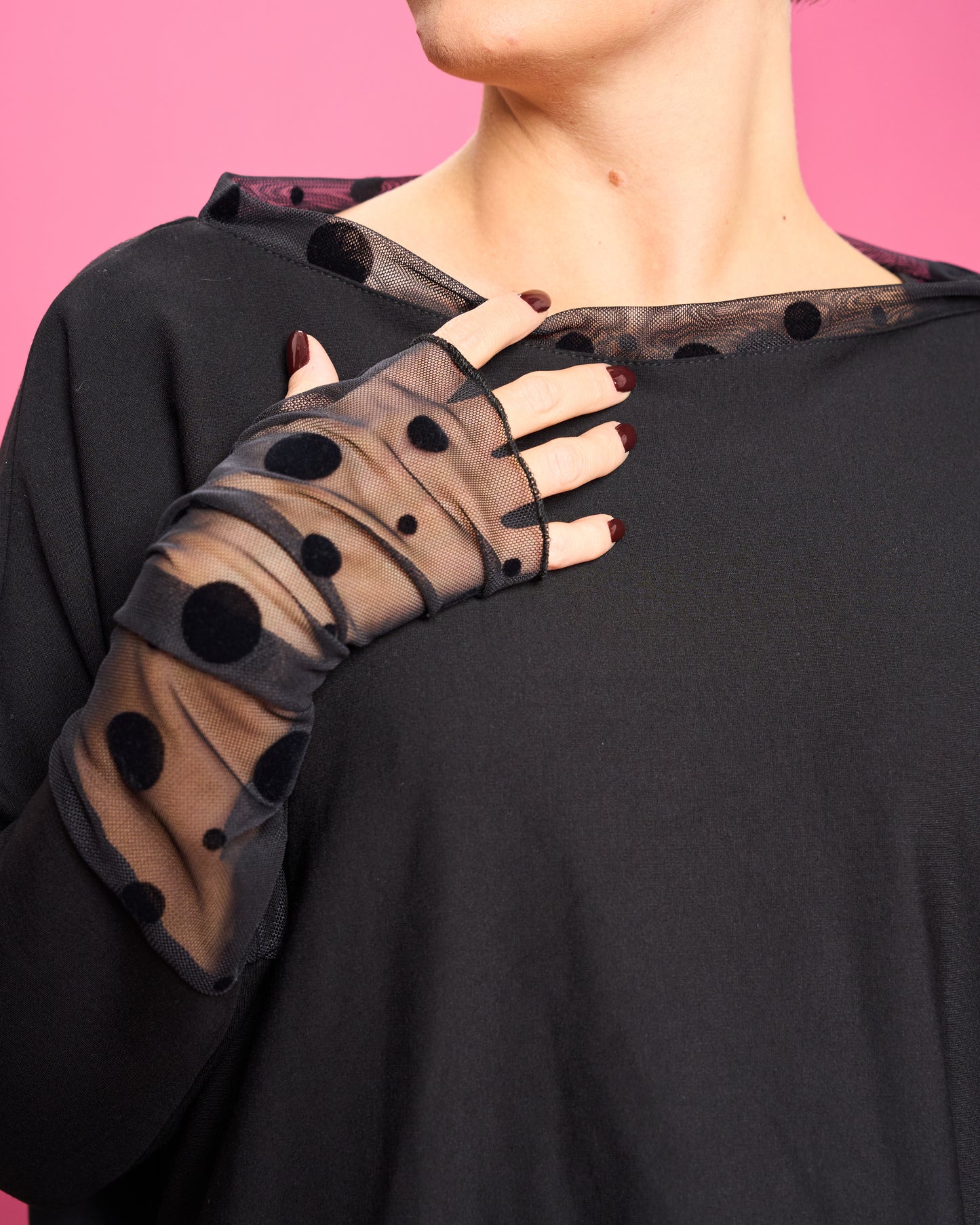 Maximaglia a Scatola con Dettagli in Tulle Devore