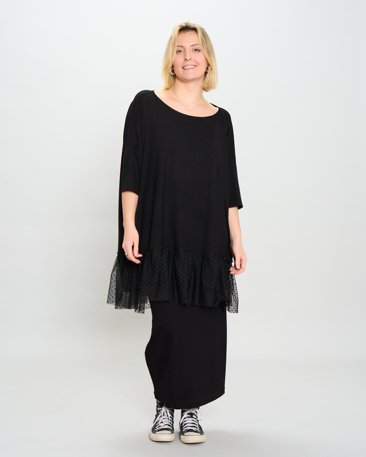 Box Maxi Dress with Tulle Details