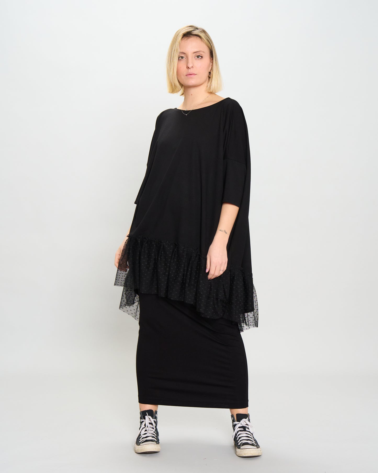 Box Maxi Dress with Tulle Details