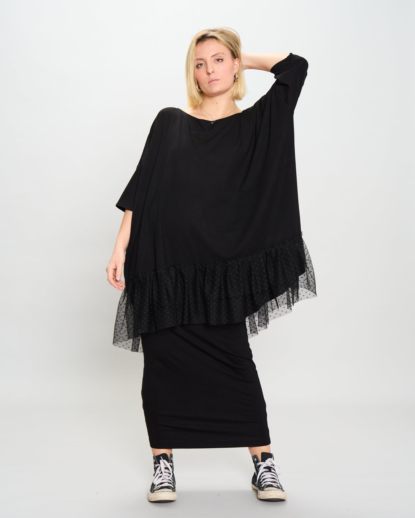 Box Maxi Dress with Tulle Details