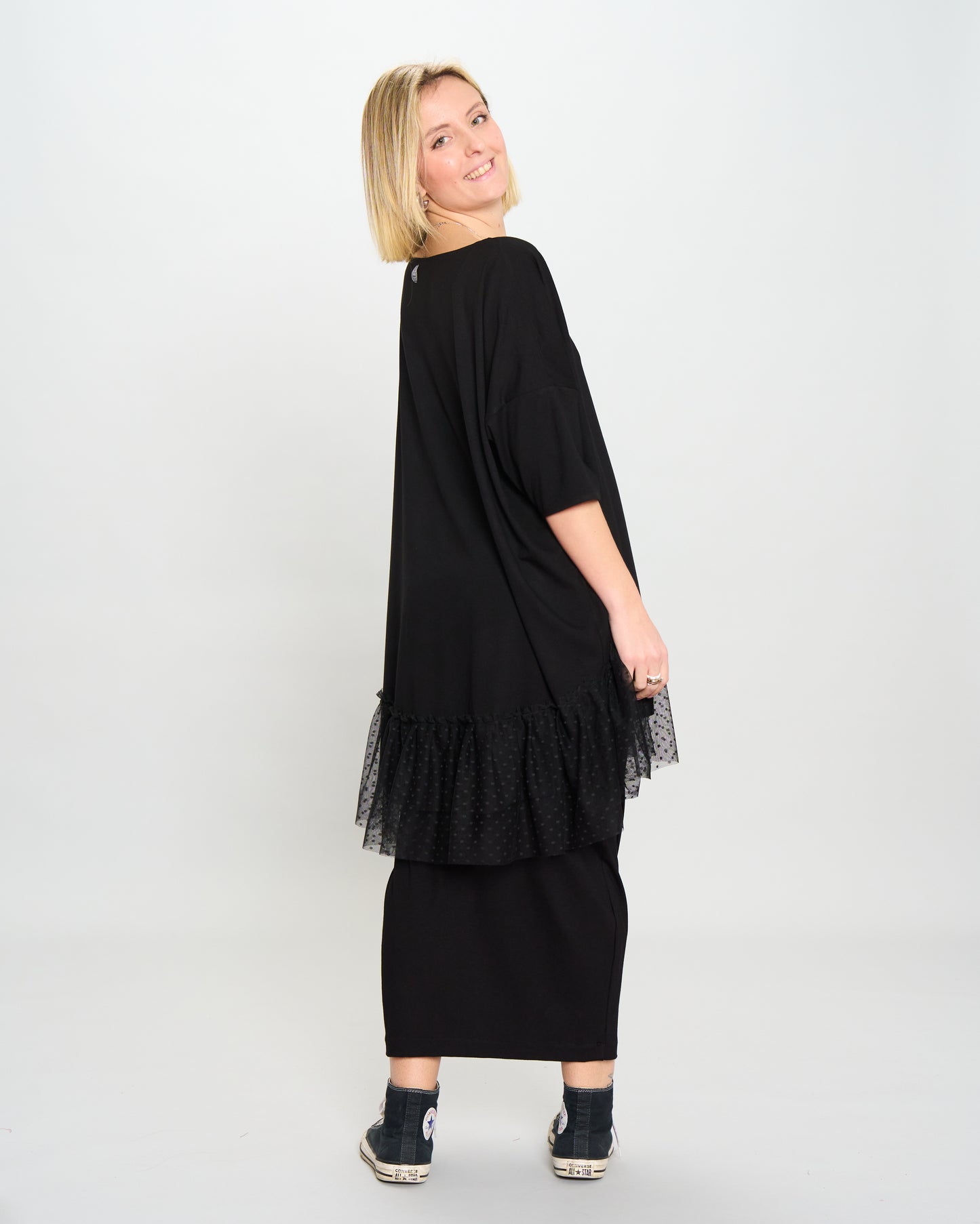 Box Maxi Dress with Tulle Details