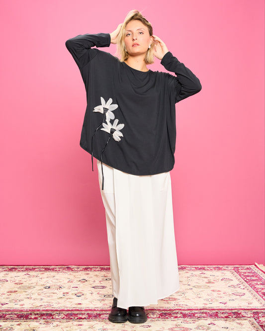 Maglia Oversize con Fiori Applicati
