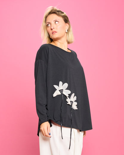 Maglia Oversize con Fiori Applicati