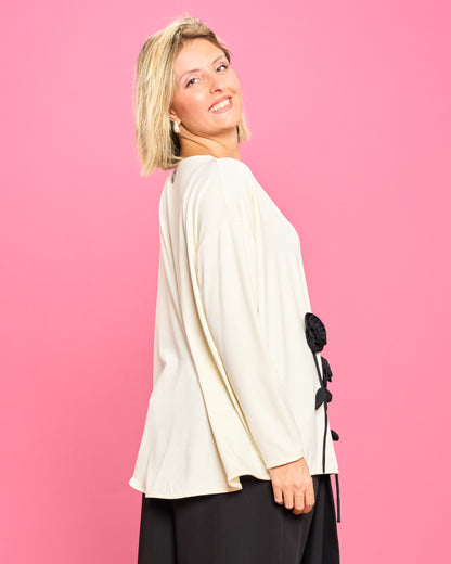 Maglia Oversize con Fiori Applicati
