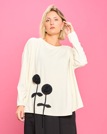 Maglia Oversize con Fiori Applicati