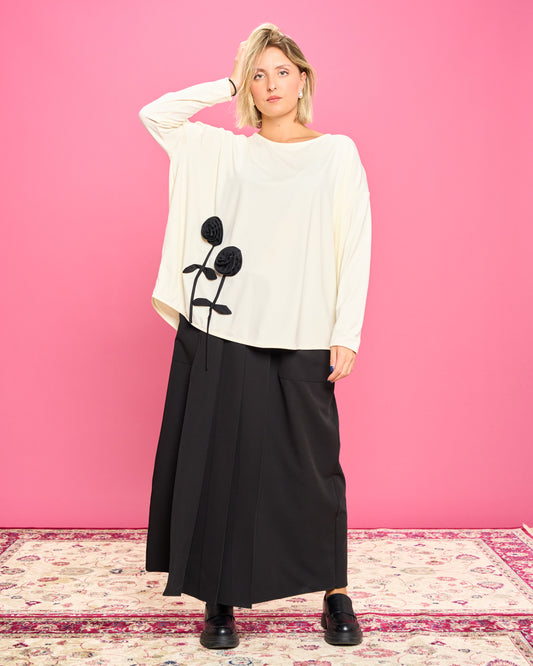Maglia Oversize con Fiori Applicati