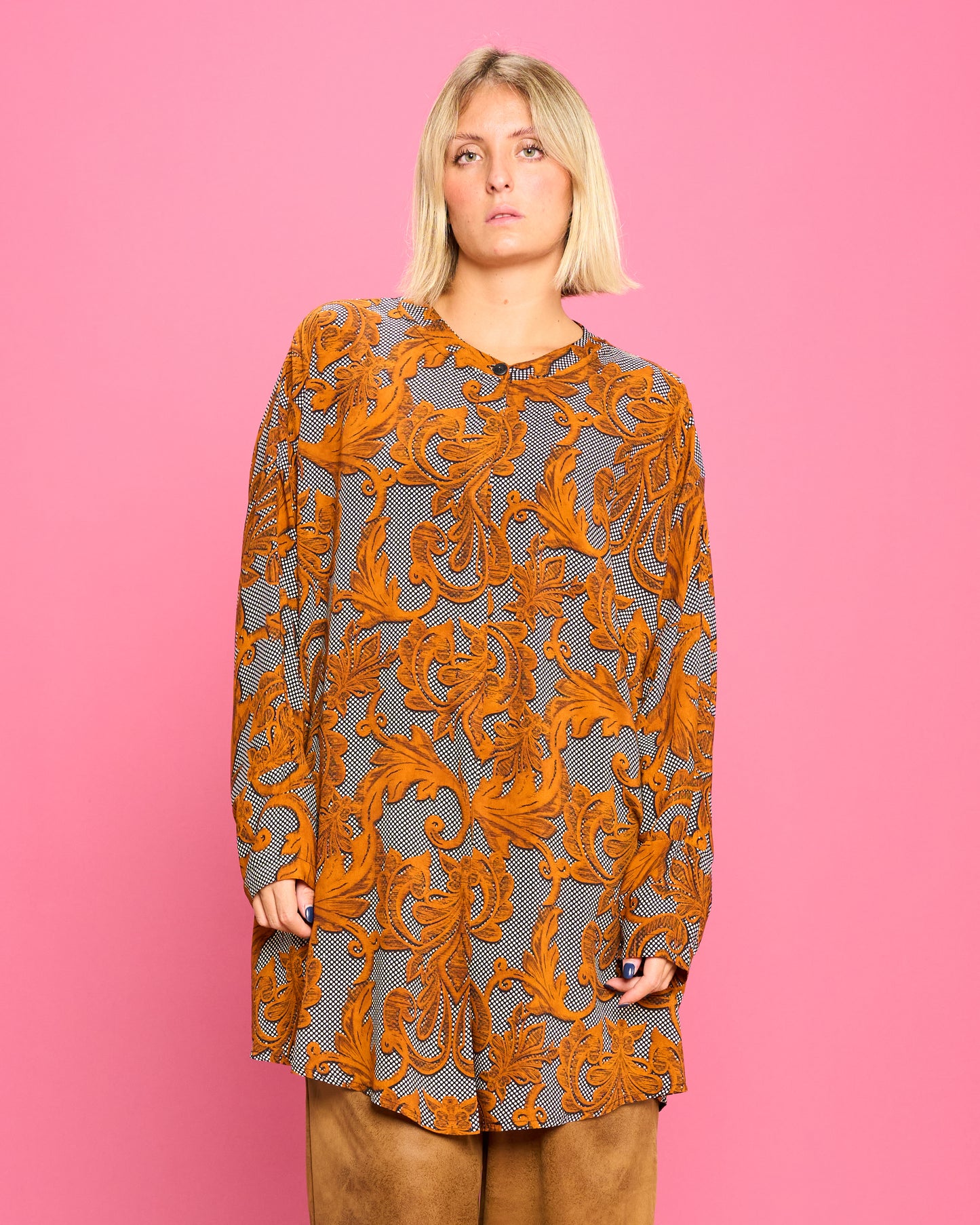 Blusa a Coreana in Viscosa Stampata