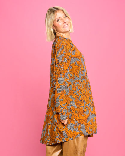 Blusa a Coreana in Viscosa Stampata