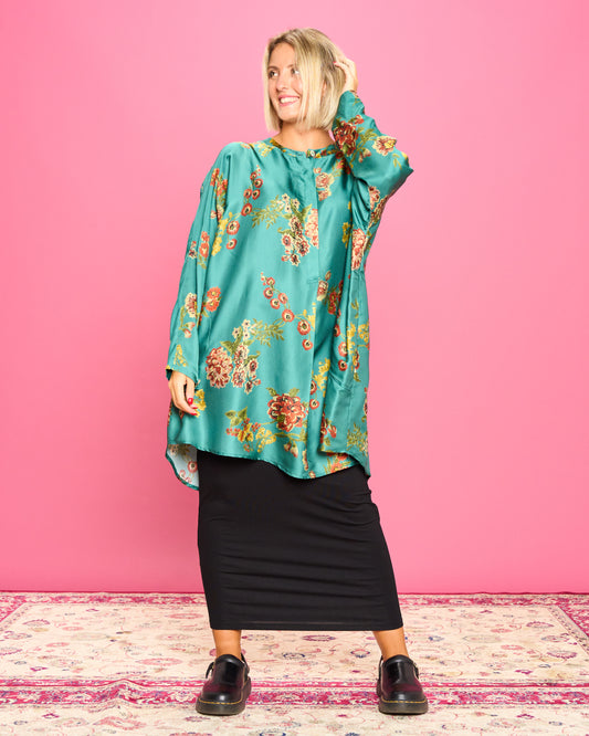 Patterned Satin Mandarin Blouse