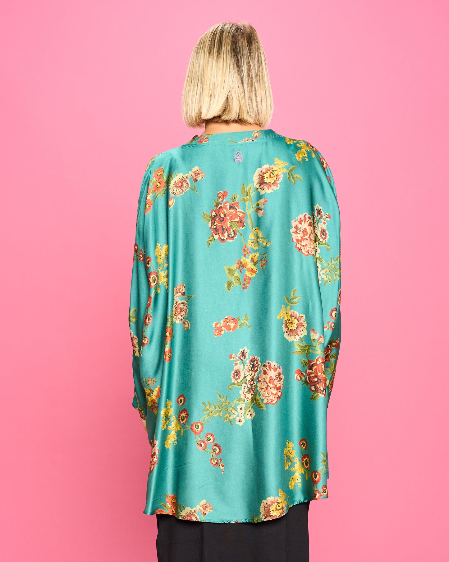 Patterned Satin Mandarin Blouse