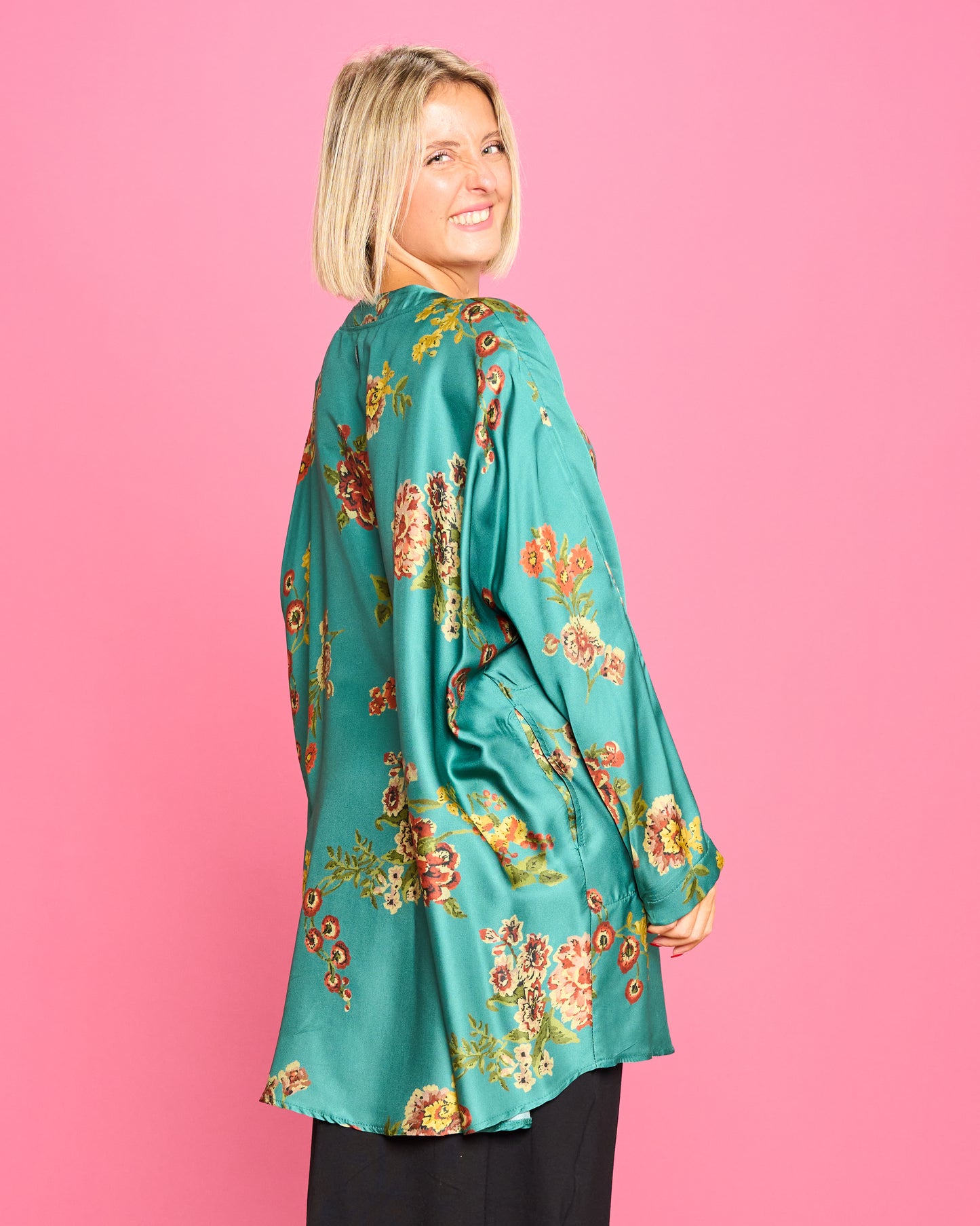 Patterned Satin Mandarin Blouse