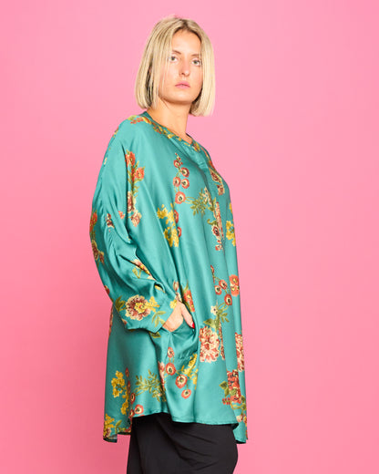 Patterned Satin Mandarin Blouse