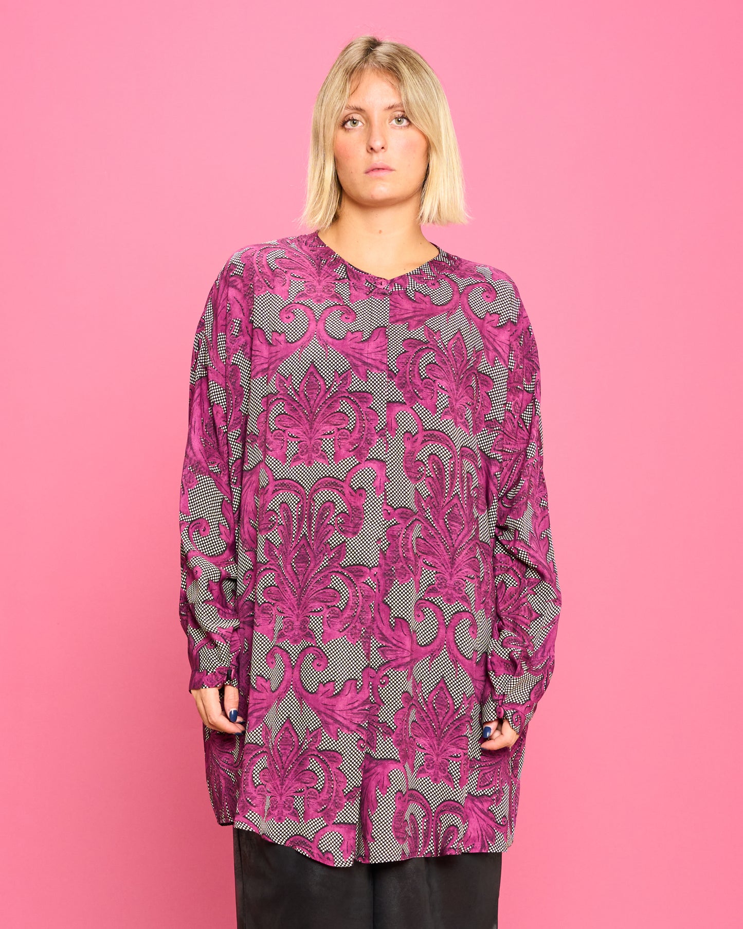 Blusa a Coreana in Viscosa Stampata