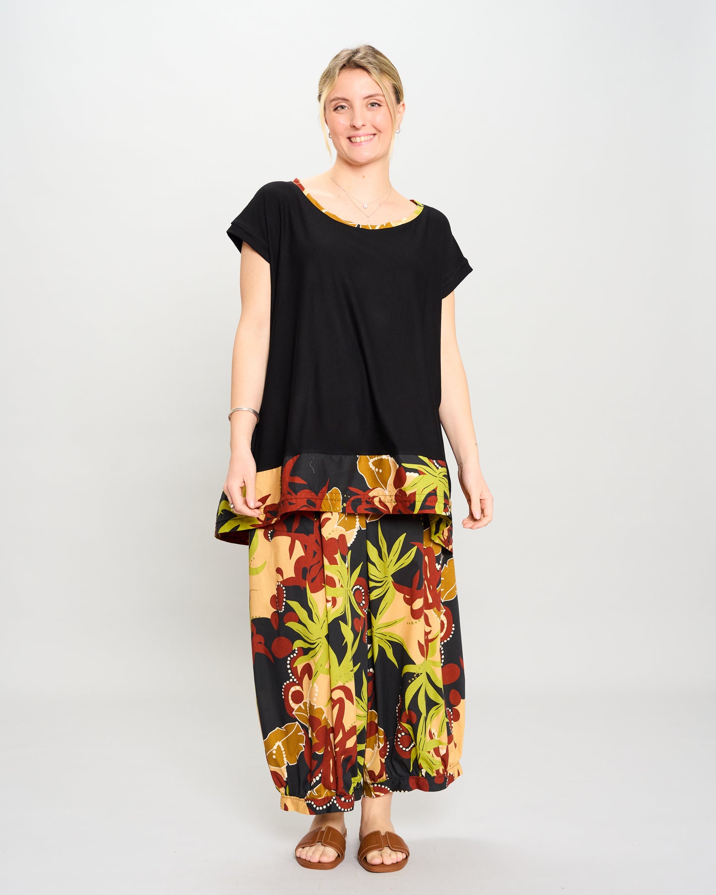 Maxi Blouse with Dropped Sleeve and Ruffle