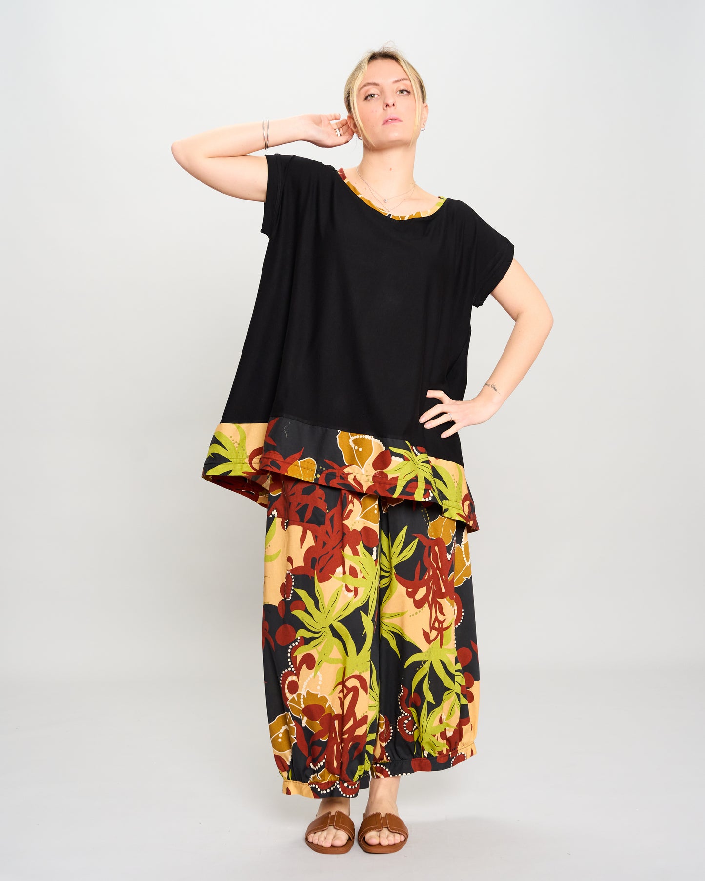 Maxi Blouse with Dropped Sleeve and Ruffle