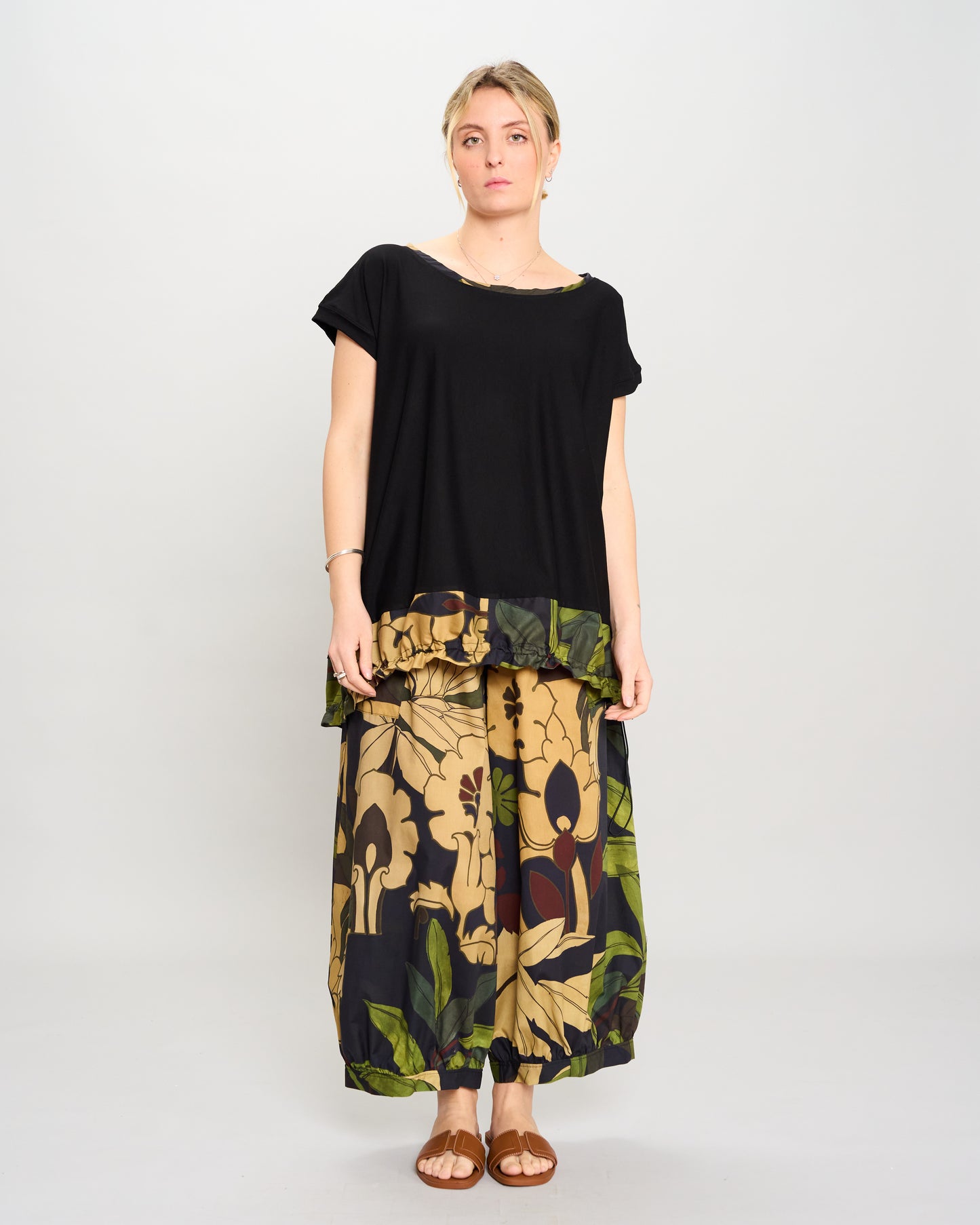 Maxi Blouse with Dropped Sleeve and Ruffle