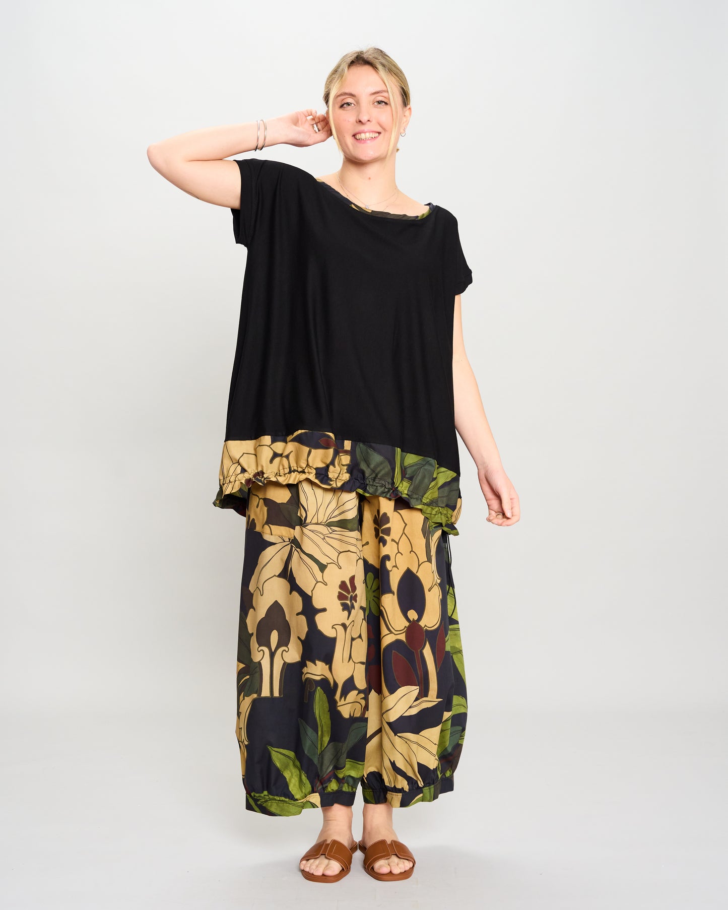 Maxi Blouse with Dropped Sleeve and Ruffle
