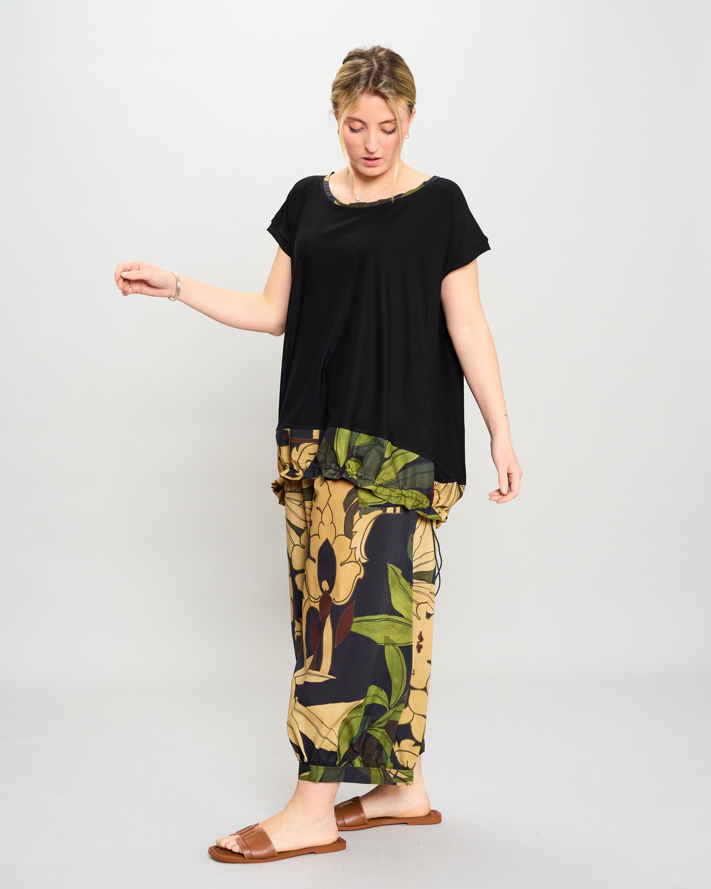 Maxi Blouse with Dropped Sleeve and Ruffle