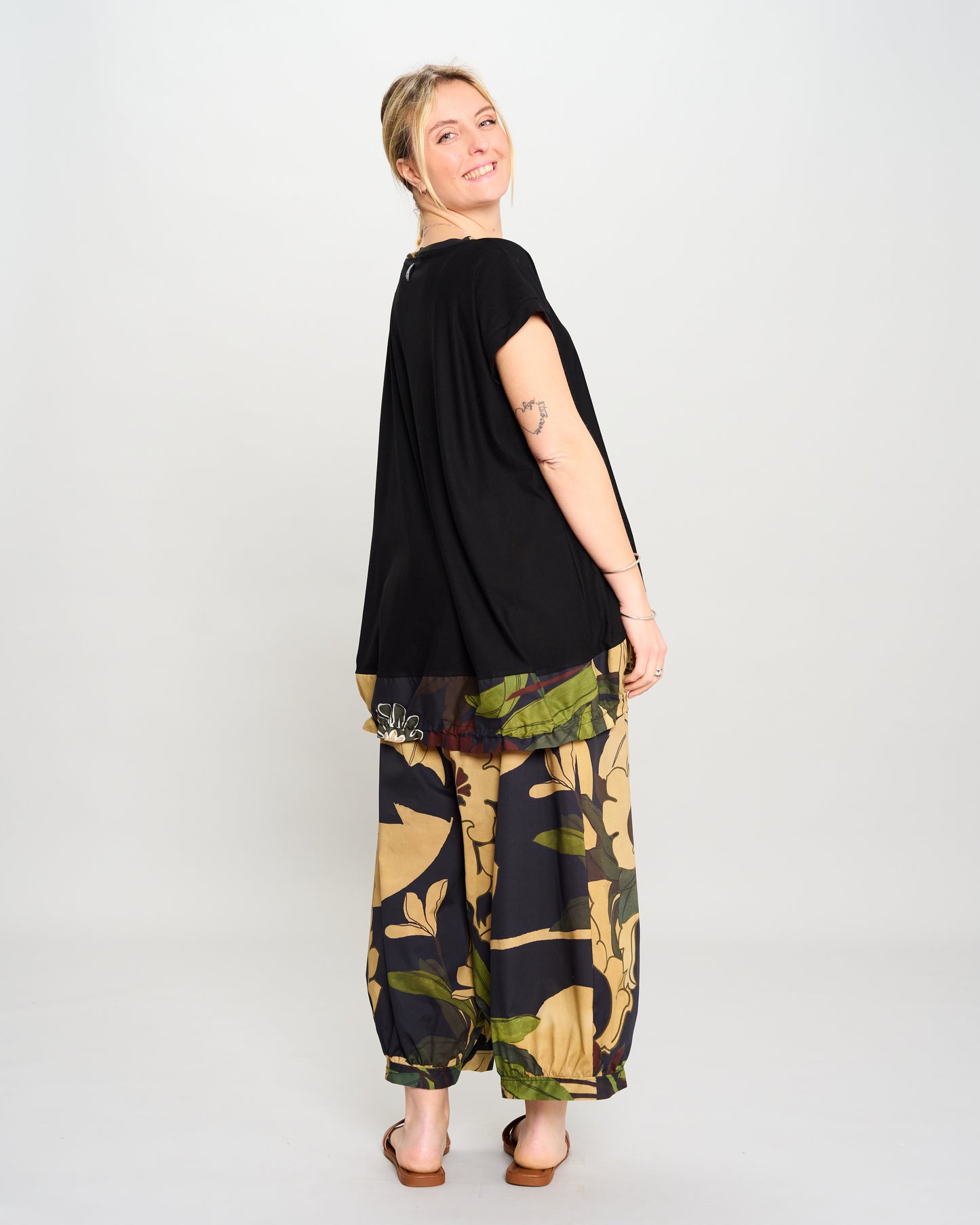 Maxi Blouse with Dropped Sleeve and Ruffle