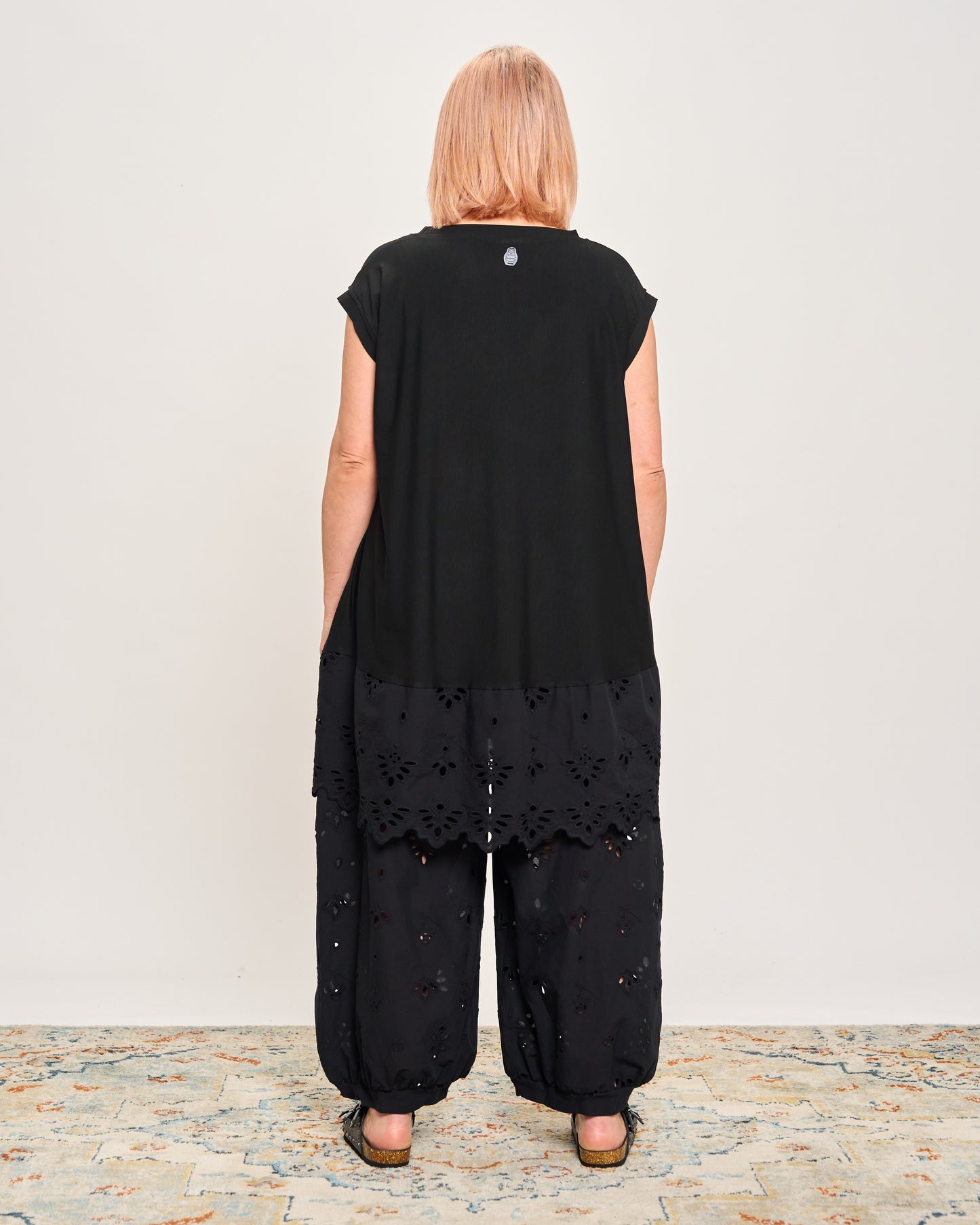 Oversized T-shirt with Dropped Sleeves and Broderie Anglaise Flounce