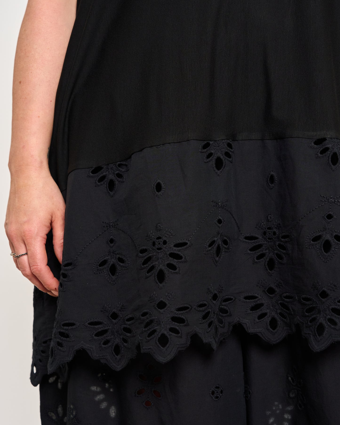 Oversized T-shirt with Dropped Sleeves and Broderie Anglaise Flounce