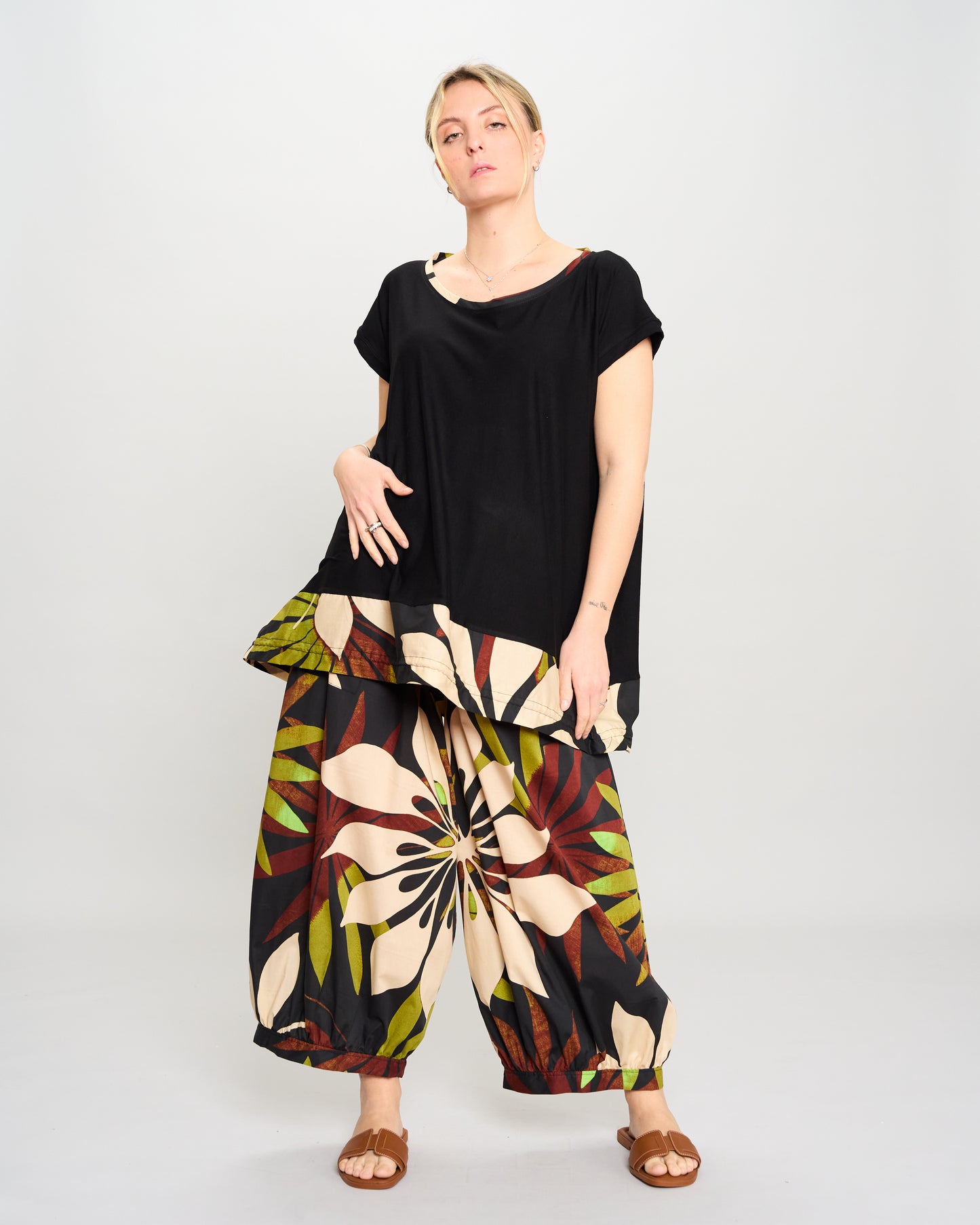 Maxi Blouse with Dropped Sleeve and Ruffle