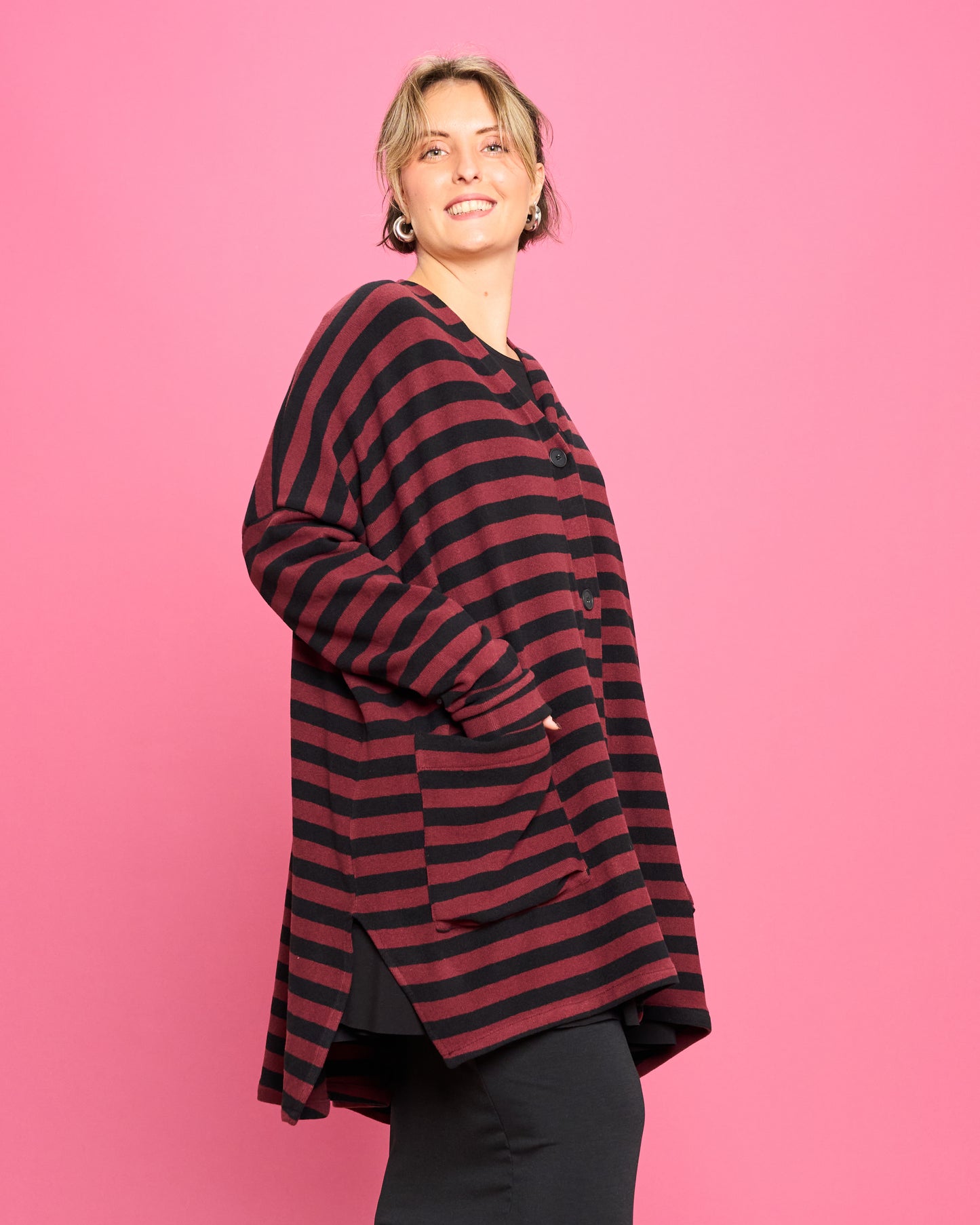 Maxi Cardigan in Caldo Cotone a Righe