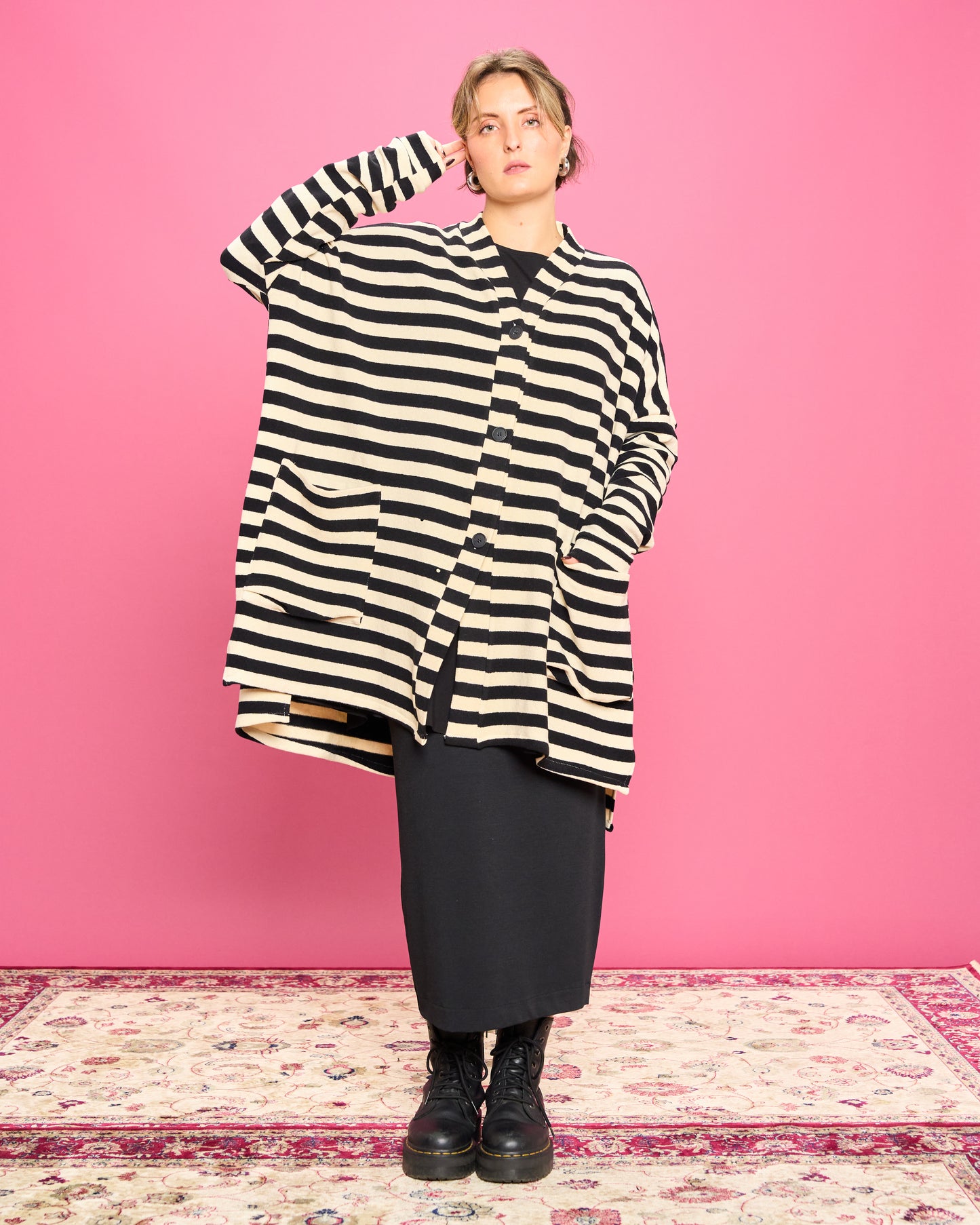 Maxi Cardigan in Caldo Cotone a Righe