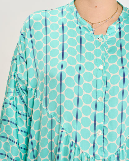 Abito Svasato Oversize con Apertura a Polo