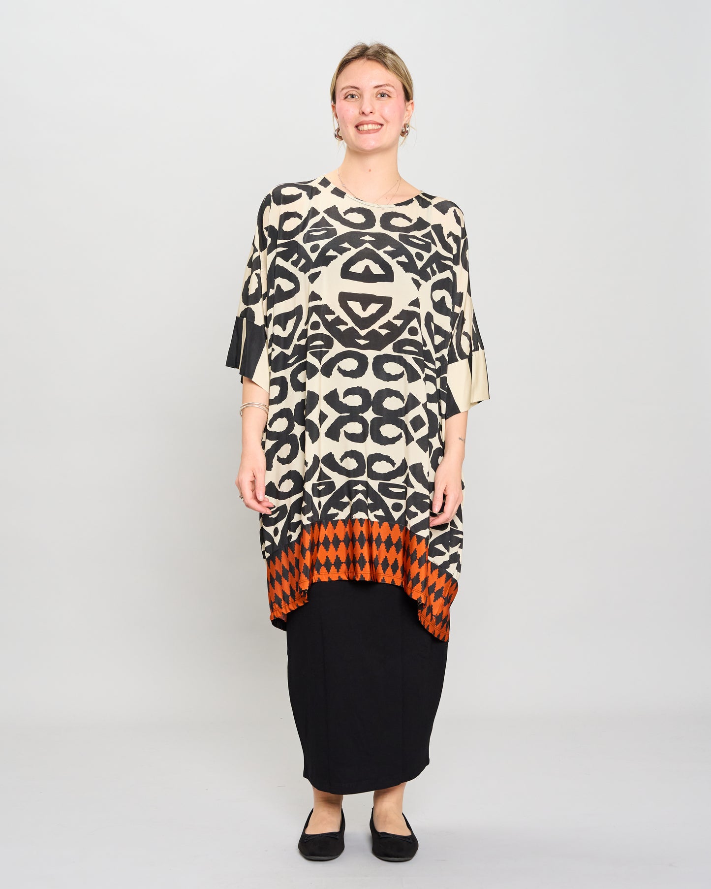 Long Patterned Batwing T-Shirt