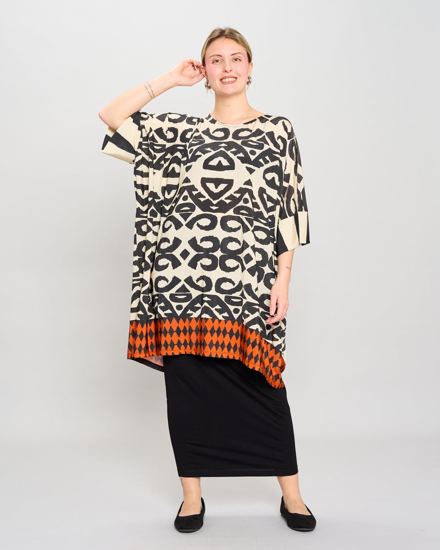 Long Patterned Batwing T-Shirt