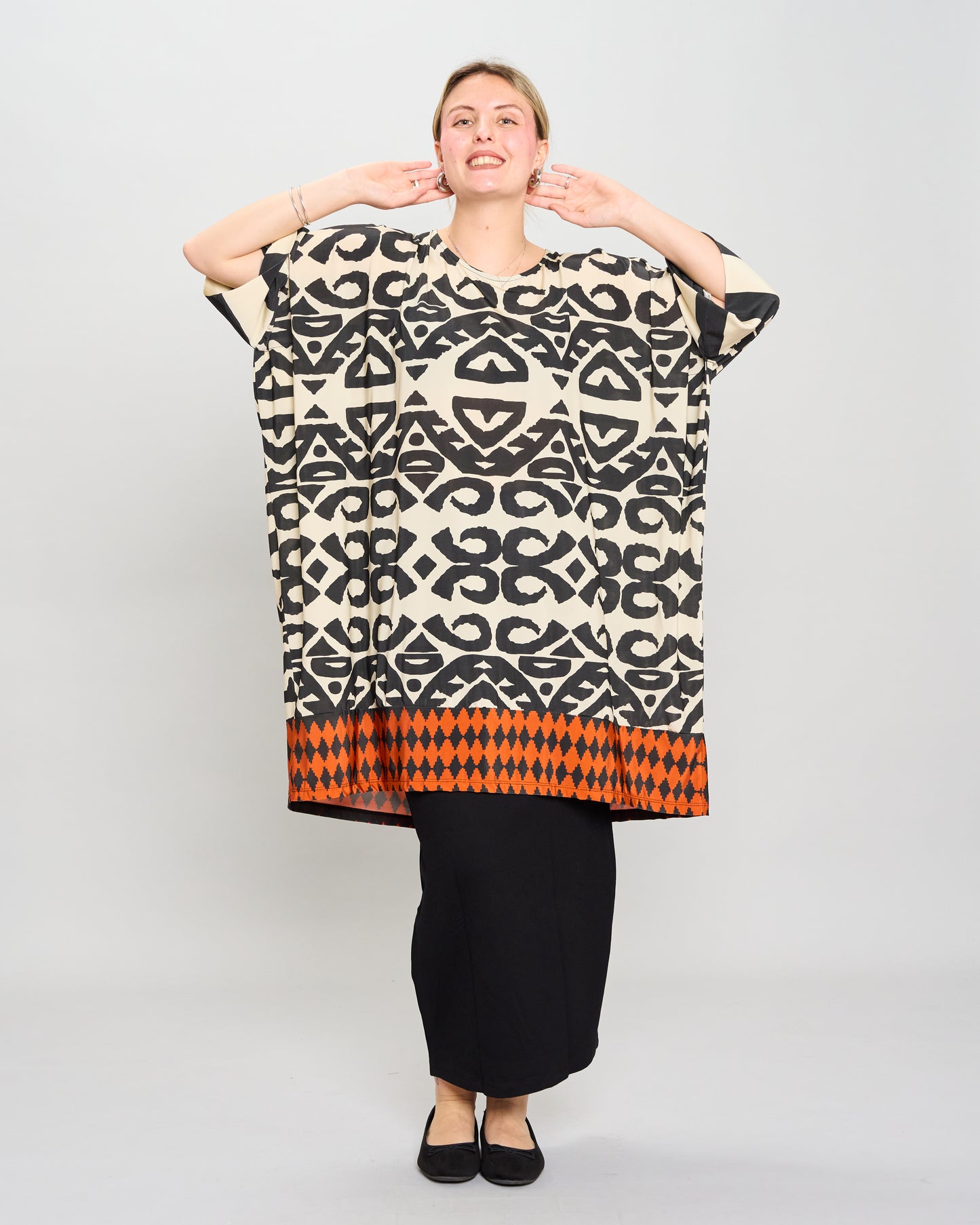 Long Patterned Batwing T-Shirt
