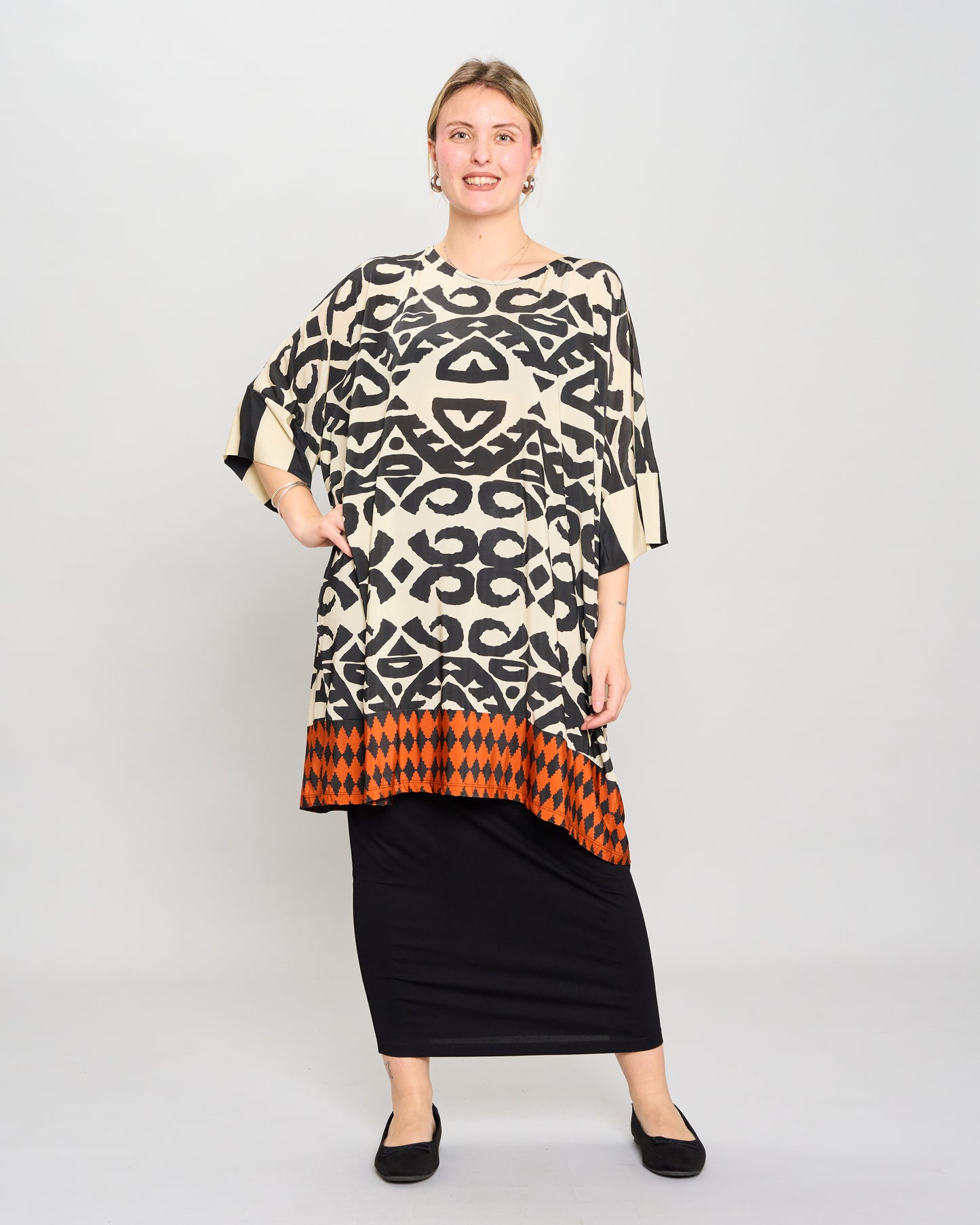 Long Patterned Batwing T-Shirt