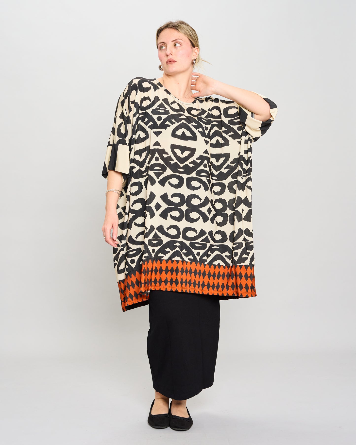 Long Patterned Batwing T-Shirt