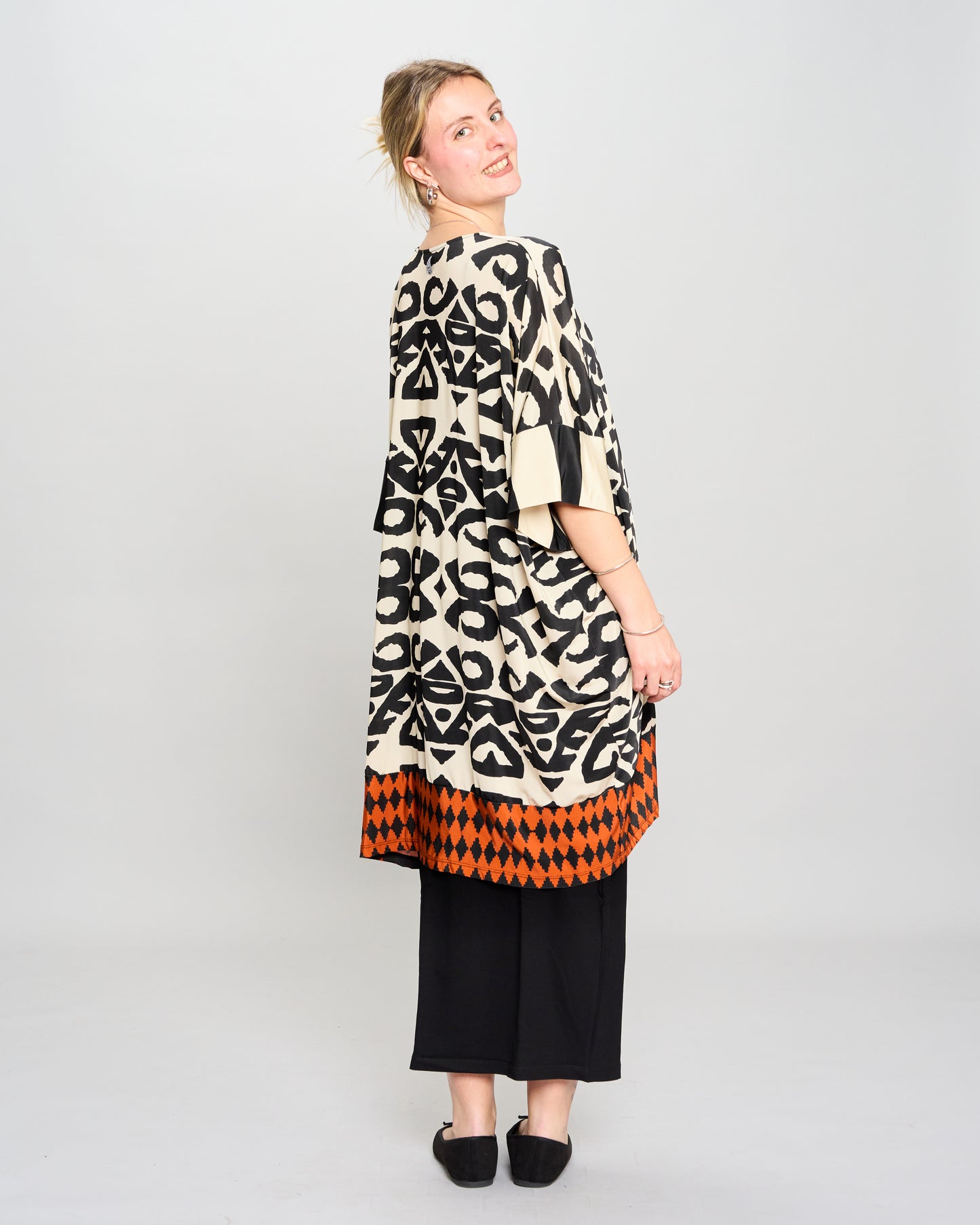 Long Patterned Batwing T-Shirt