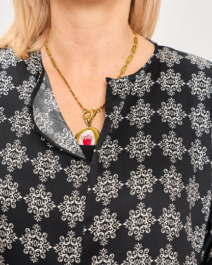 Patterned Tunic with 3/4 Sleeves