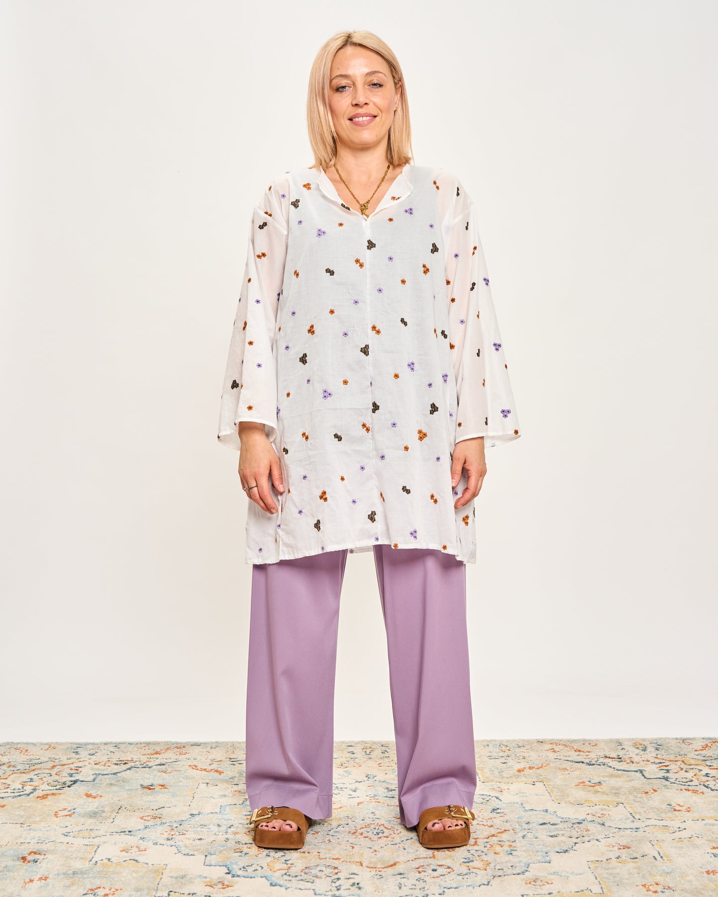 Embroidered Tunic with 3/4 Sleeves