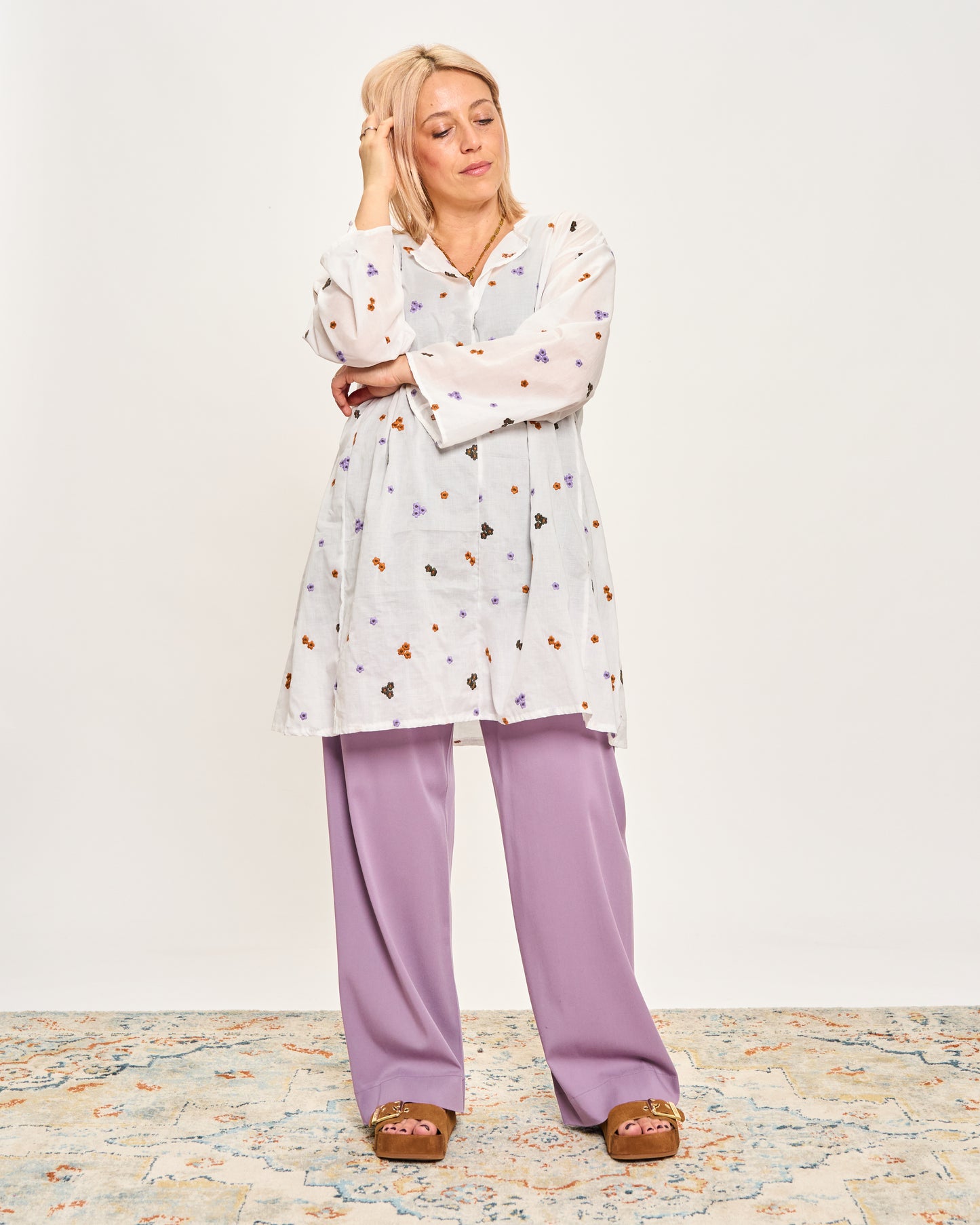 Embroidered Tunic with 3/4 Sleeves