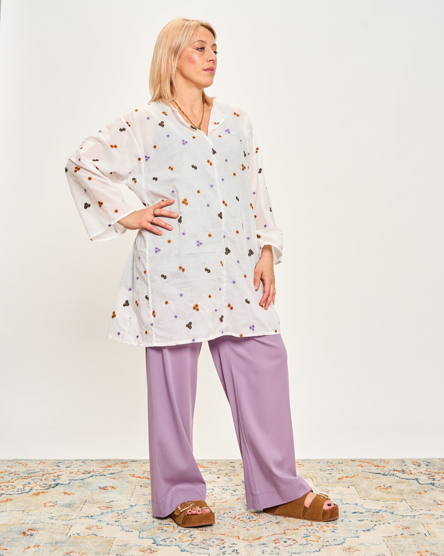Embroidered Tunic with 3/4 Sleeves