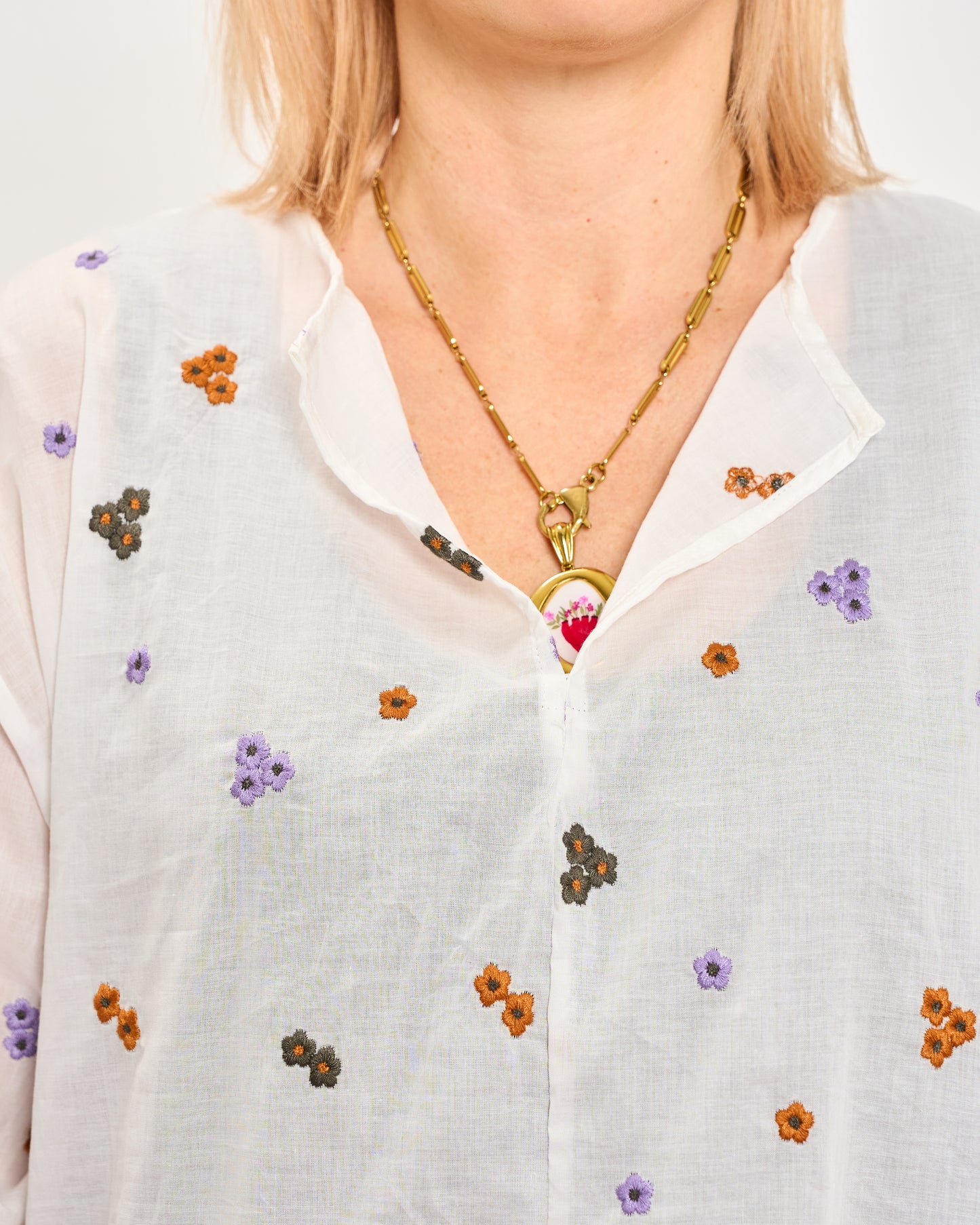 Embroidered Tunic with 3/4 Sleeves