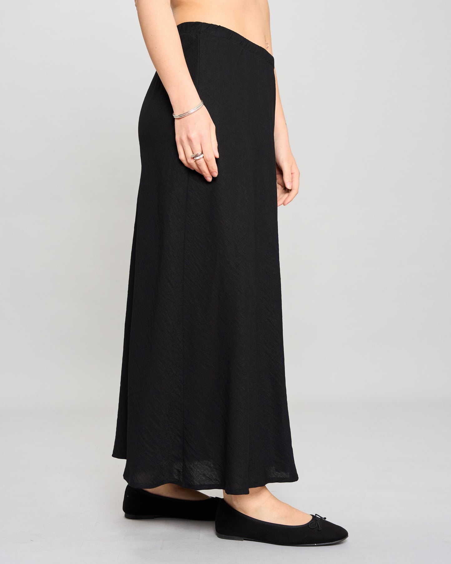 Flared Skirt in Viscose with Linen Effect
