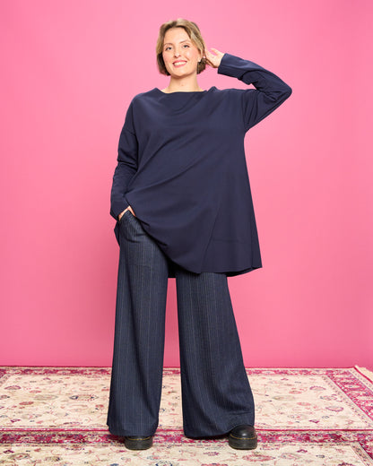 Palazzo trousers with a stretch denim effect