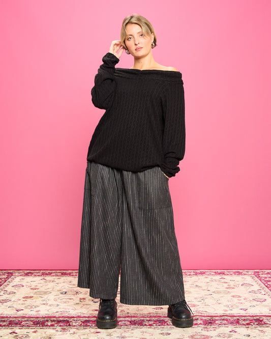 Cable Knit Sweater with Wide Donut Neck