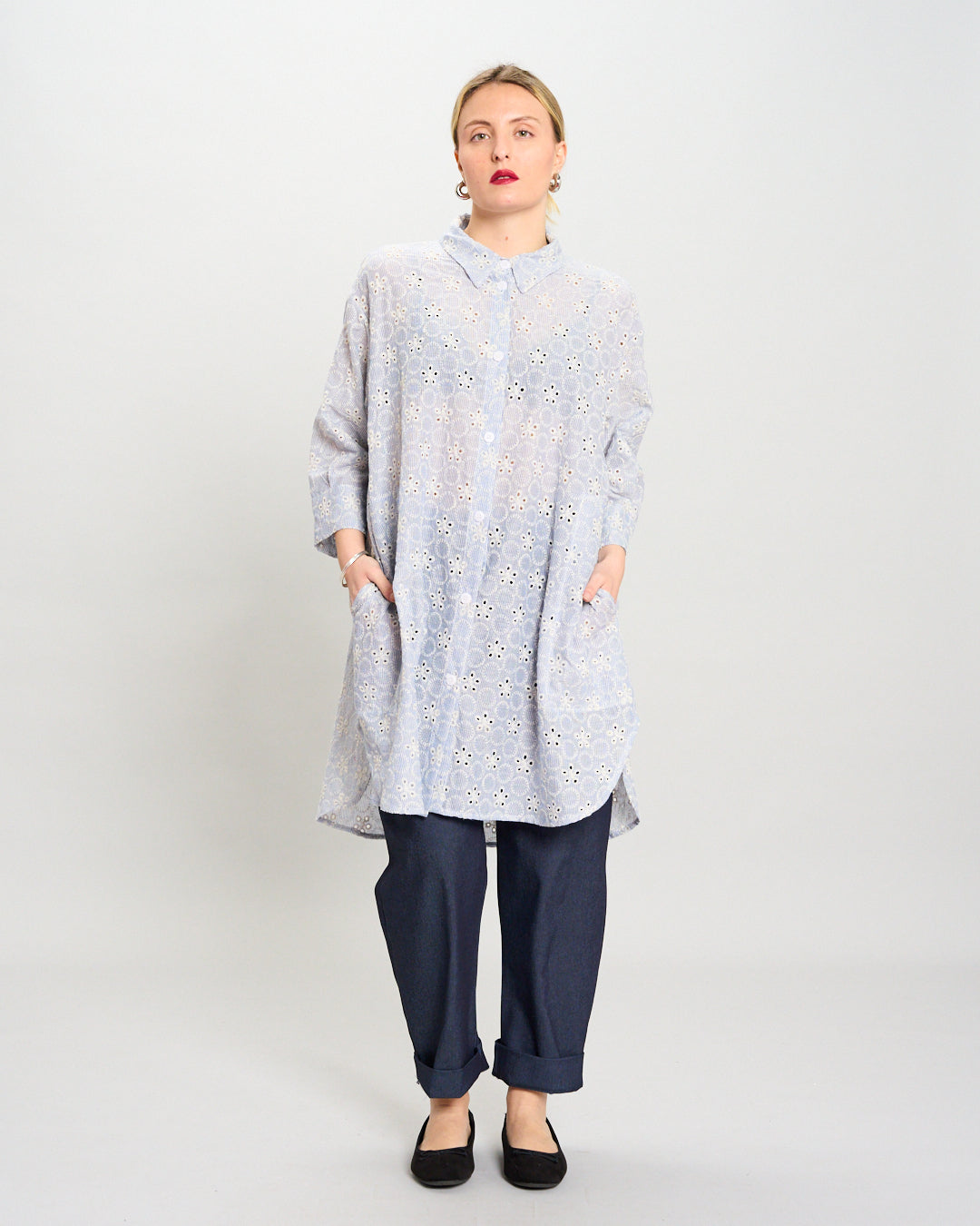 Oversized Shirt in Striped Sangallo