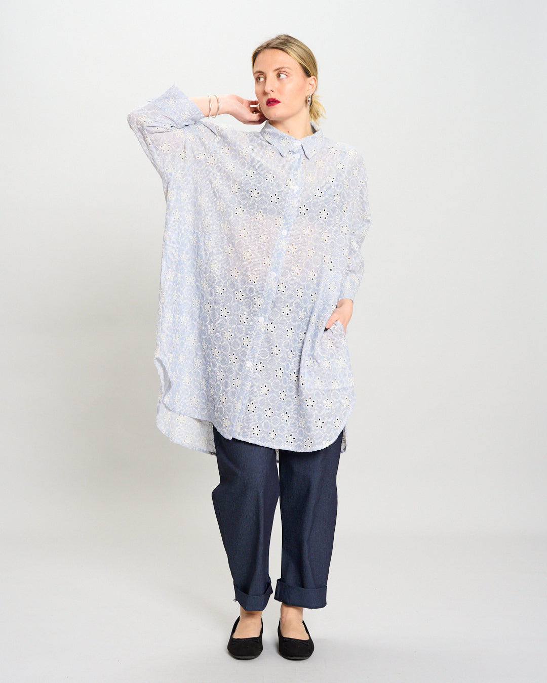 Oversized Shirt in Striped Sangallo